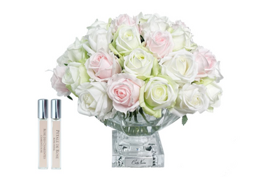 Luxury Centrepiece 37 Rose Bud Bouquet - Silver Badge - Pink, Green & White - CPRB13 (Carton of 1)